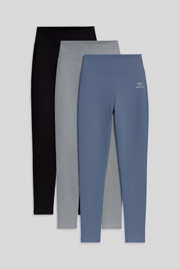 Slim Fit 3'lü Paket Siyah-Gri Melanj-Petrol Kadın Tayt - 94011 
