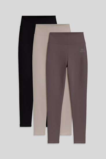 Slim Fit 3'lü Paket Koyu Bej-Kahverengi-Siyah Kadın Tayt - 94011 