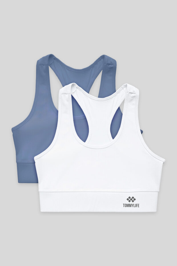 Slim Fit U Yaka 2'li Paket Petrol-Beyaz Kadın Spor Büstiyer - 97120 - 1