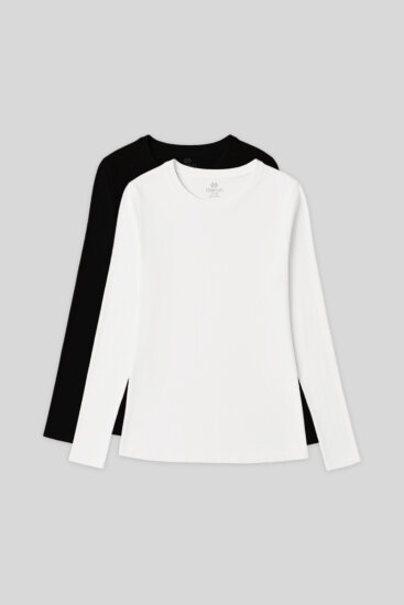 Standart Fit Basic O Yaka 2'li Paket Siyah-Beyaz Kadın T-Shirt - 97312 