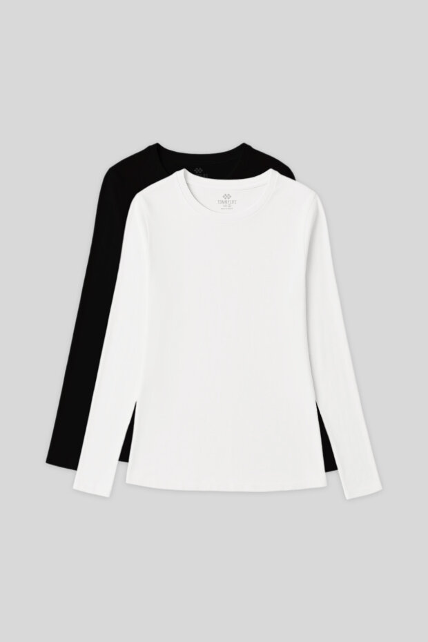 Standart Fit Basic O Yaka 2'li Paket Siyah-Beyaz Kadın T-Shirt - 97312 - 1