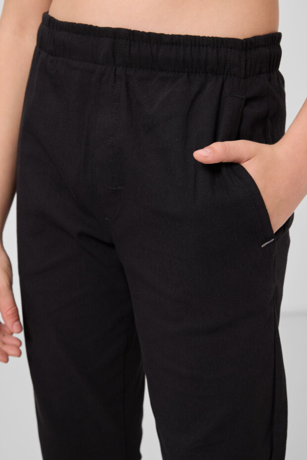 Siyah Standart Fit Dokuma Hafif Esnek Chino Erkek Çocuk Pantolon - 11272 - 3