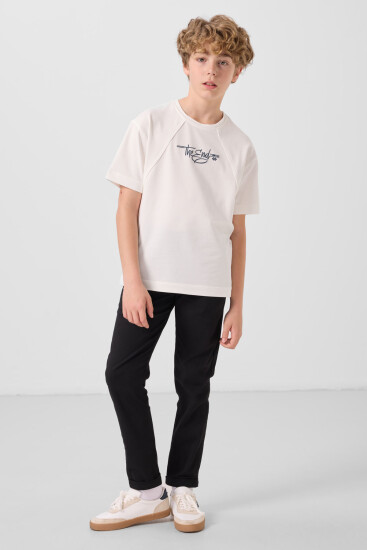 Siyah Standart Fit Dokuma Hafif Esnek Chino Erkek Çocuk Pantolon - 11272 