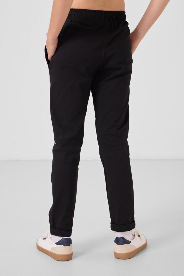 Siyah Standart Fit Dokuma Hafif Esnek Chino Erkek Çocuk Pantolon - 11272 - 5
