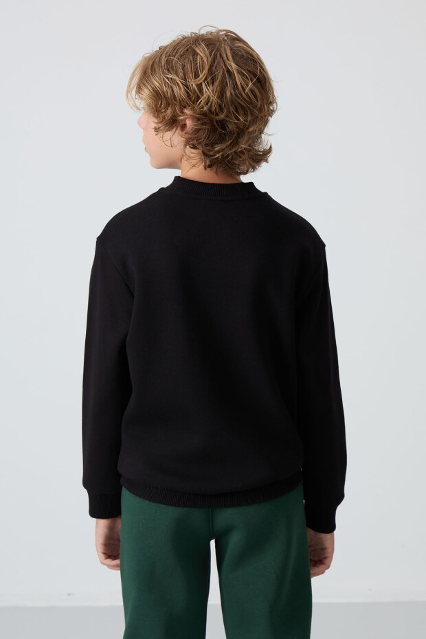 Siyah Pamuklu Kalın İçi Tüylü Yumuşak Dokulu Standart Fit Nakışlı Erkek Çocuk Sweatshirt - 11232 - 5