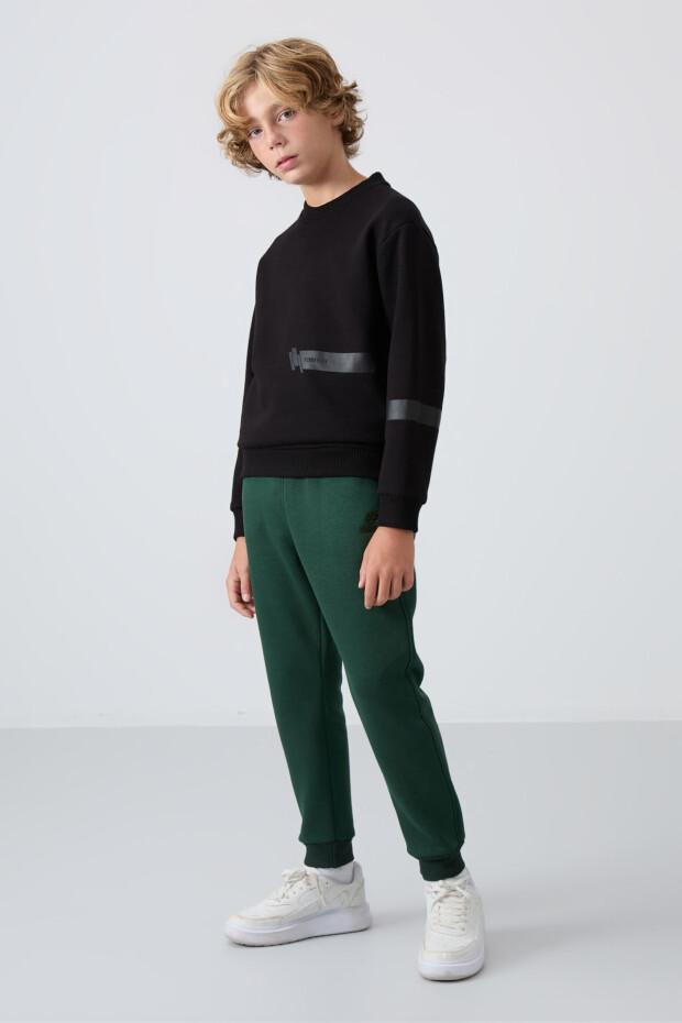 Siyah Pamuklu Kalın İçi Tüylü Yumuşak Dokulu Standart Fit Baskılı Erkek Çocuk Sweatshirt - 11238 - 3