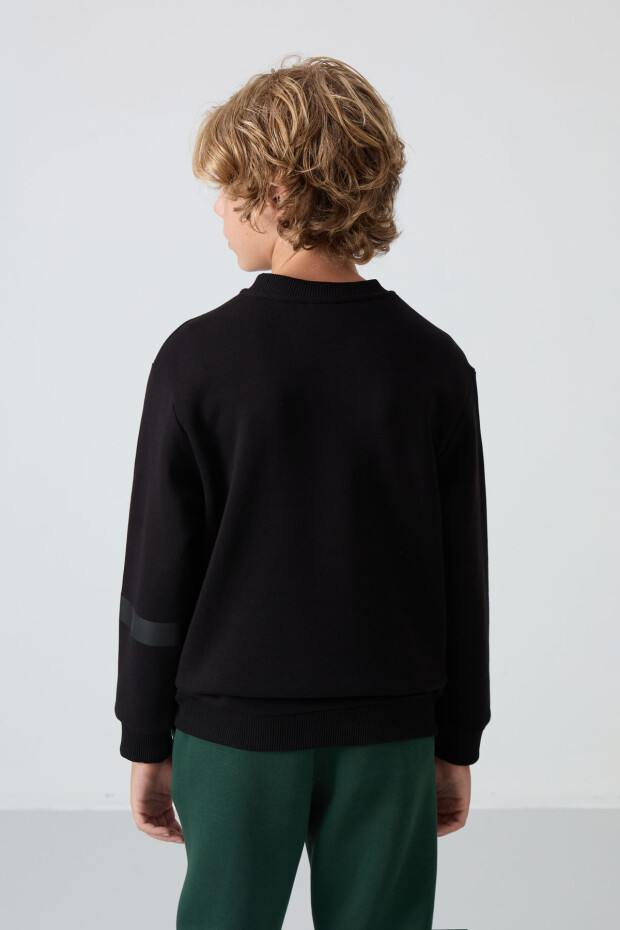 Siyah Pamuklu Kalın İçi Tüylü Yumuşak Dokulu Standart Fit Baskılı Erkek Çocuk Sweatshirt - 11238 - 5