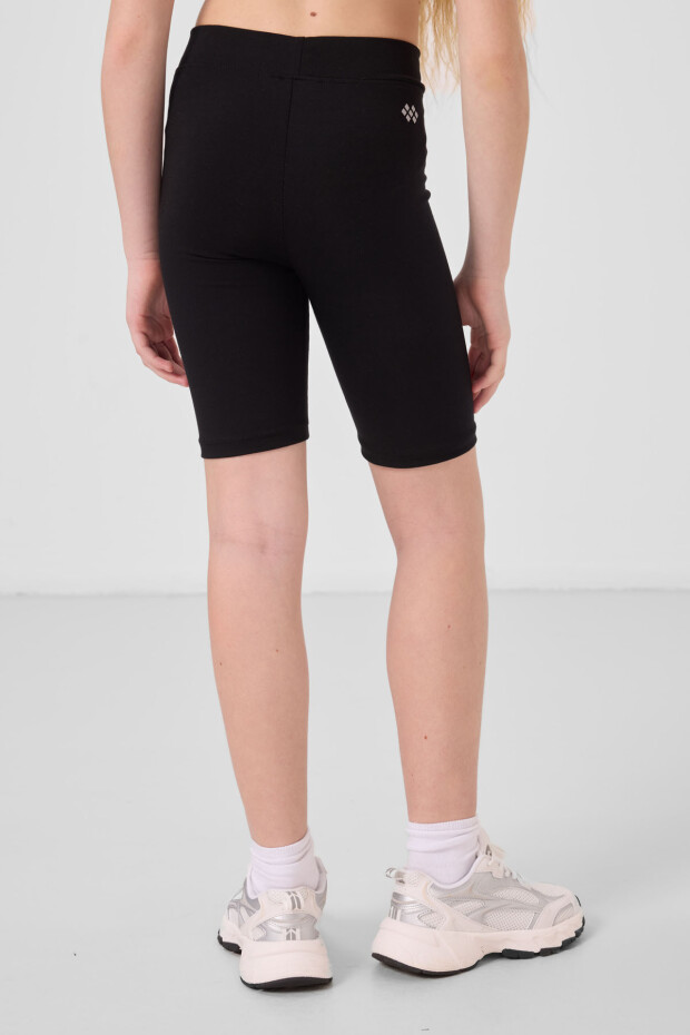 Siyah Pamuklu Kısa Paça Standart Fit Basic Kız Çocuk Tayt - 75188 - 5