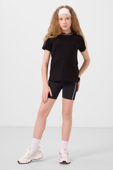 Siyah Esnek Standart Fit Basic Performans Kız Çocuk Tayt - 75189 