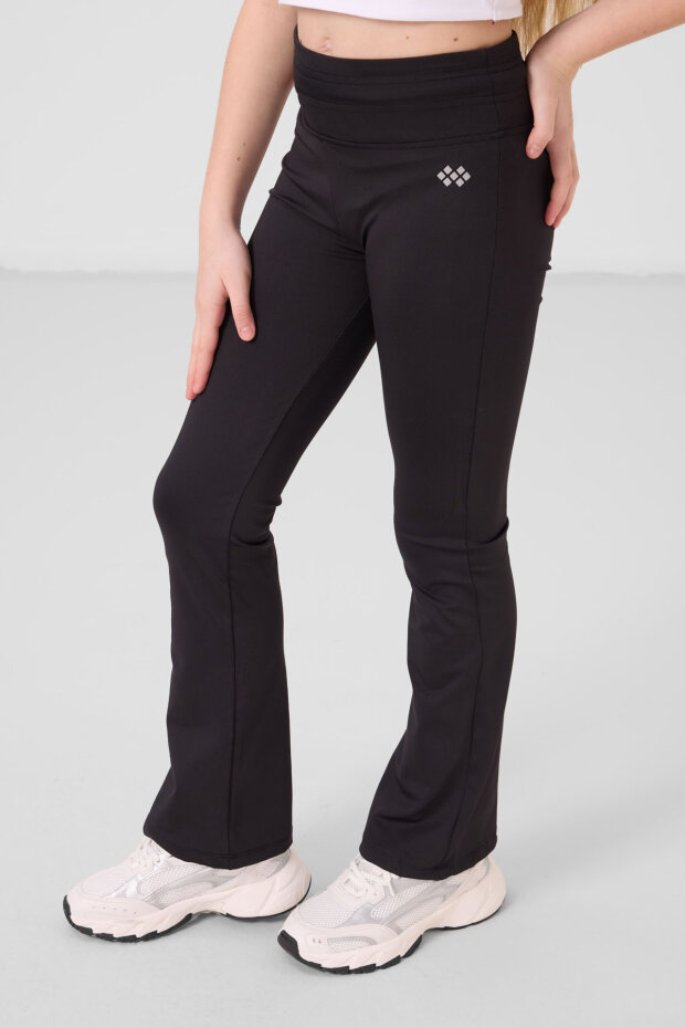 Siyah Esnek Standart Fit Basic Performans İspanyol Paça Kız Çocuk Tayt - 75193 - 1