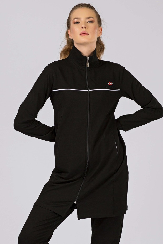 Tommy Life Siyah Dik Yaka Fermuarlı Standart Kalıp Klasik Paça Kadın Eşofman Tunik Takım - 95207. 1 Tommy Life Siyah Dik Yaka Fermuarlı Standart Kalıp Klasik Paça Kadın Eşofman Tunik Takım - 95207. 1